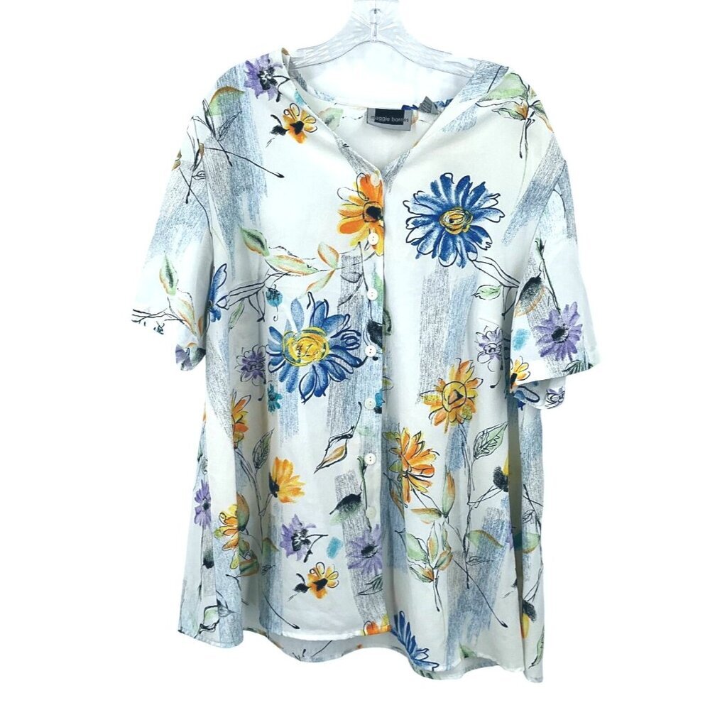Maggie Barnes Top Women XL Floral Button Up Lightweight Art to Wear Flowy Artsy